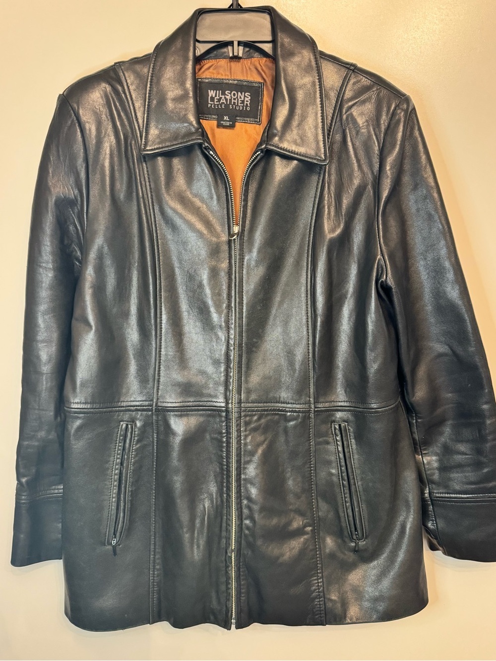 Vintage Wilsons Leather Black Leather Jacket Mens XL Y2K Minimalist Zip Coat